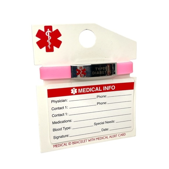 Medical ID Bracelet - Type 2 Diabetes Pink Silicone Adjustable Alert Bracelet - Picture 1 of 3
